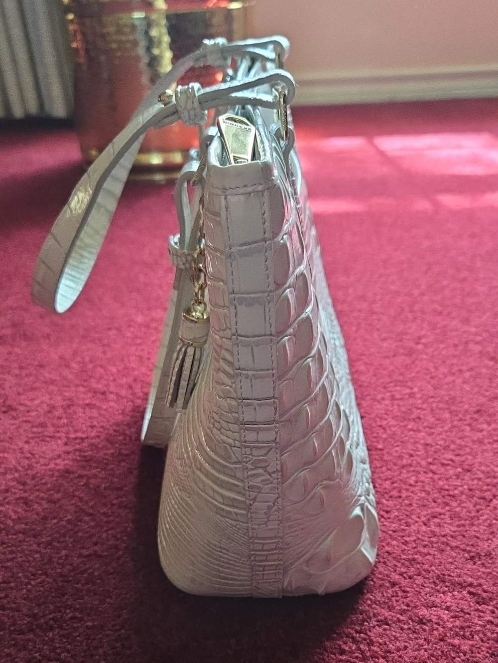 Brahmin White Croc-Embossed Tote Bag with Gold Hardware
